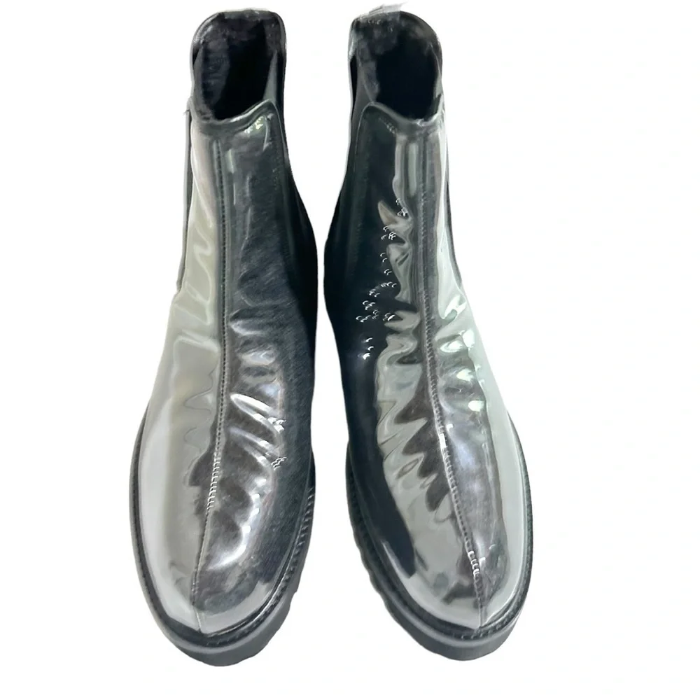 Andre Assous Peggy Vinyl Featherweights Faux Shearling Black Chelsea Boot Size 8 - Picture 3 of 9